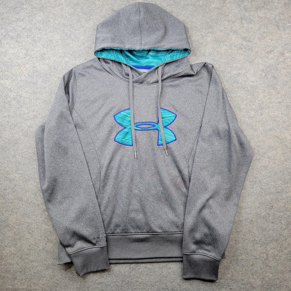 Under‎ Armour Hoodie Mens Large Gray ColdGear Fleece Pullover Sweatshirt Logo
